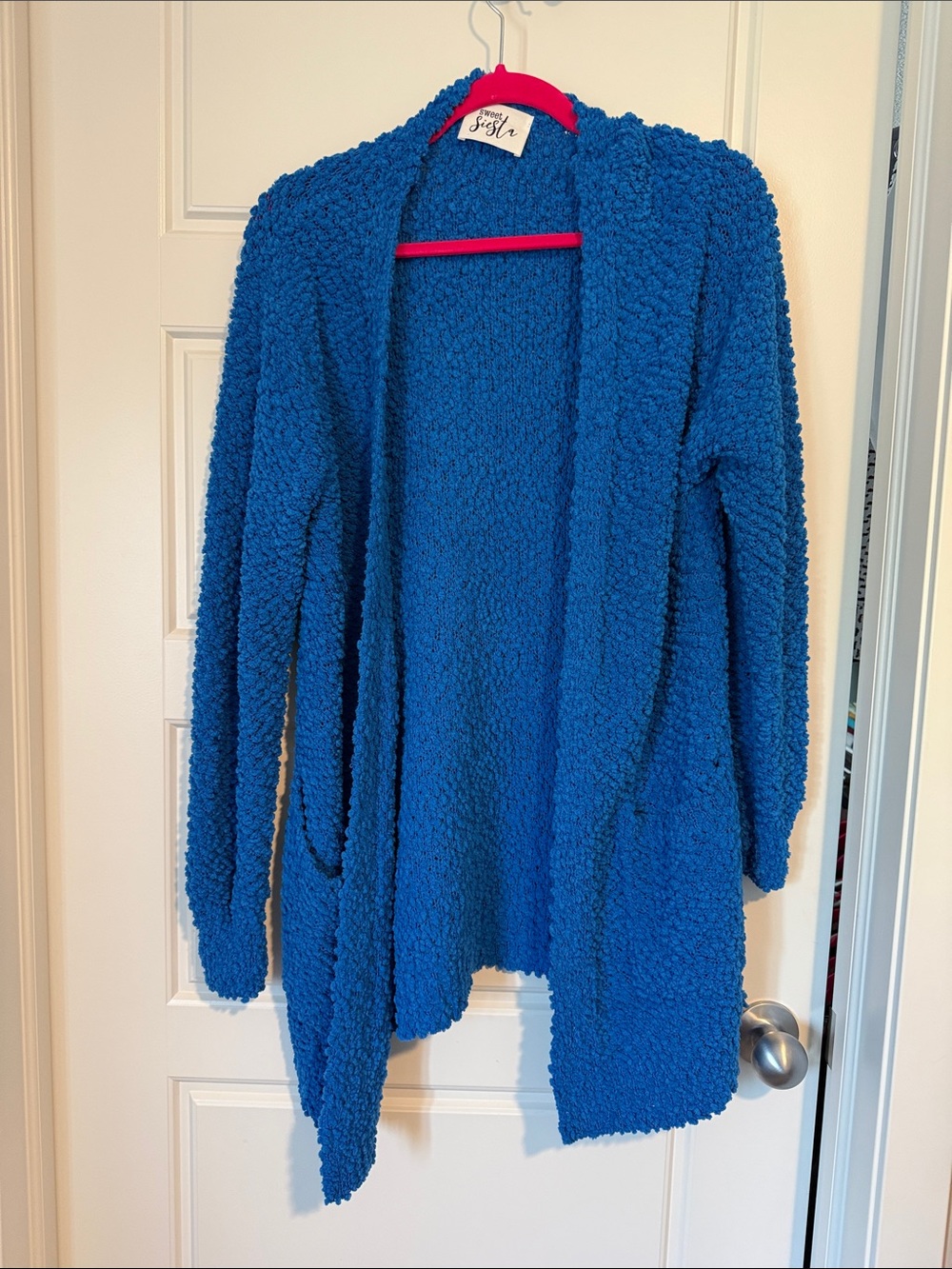 Women's Open-Front Royal Blue Popcorn Cardigan by